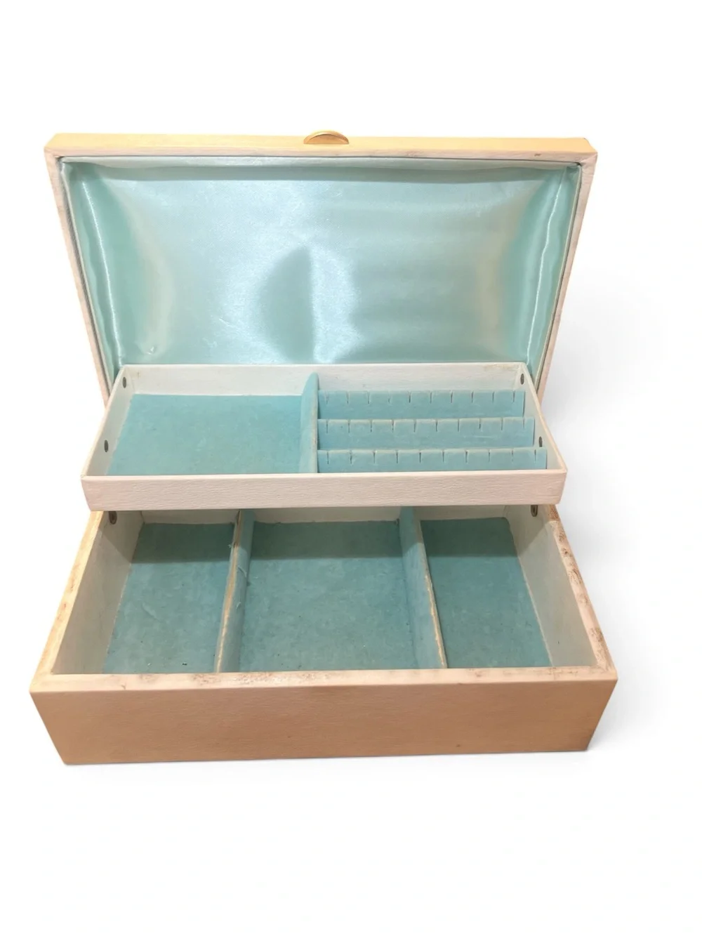 Buxton Jewelry Box Blue Velvet Lined Rose Lift Tray Ring Storage USA Vintage